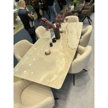 Стол МАРСЕЛЬ 220 REX 769925, Бежевый мрамор, керамика / Черный каркас М-City