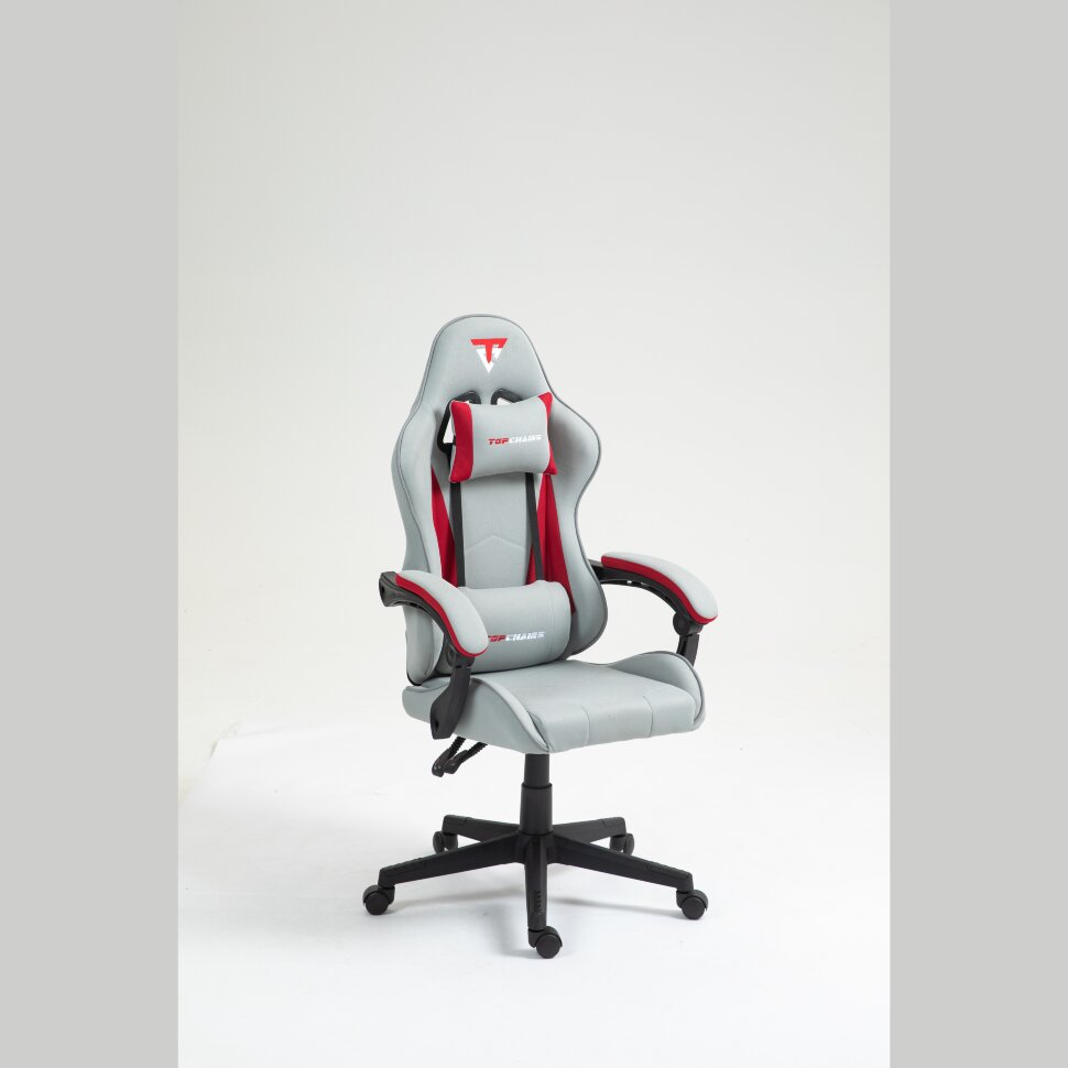 Кресло спортивное TopChairs Phantom ткань серо-красный 