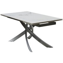 Стол ESTEBIO 160 GLOSS STATUARIO WHITE SOLID CERAMIC / Серый металлик, ®DISAUR