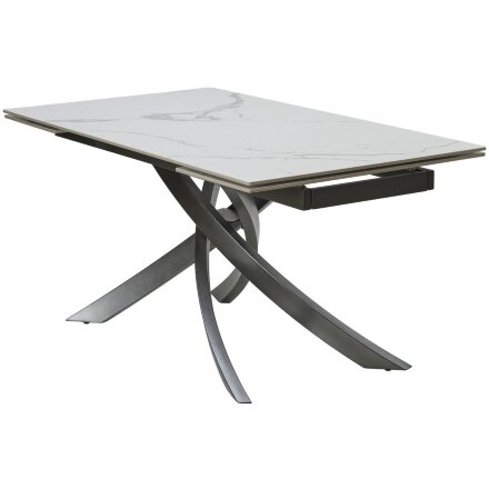 Стол ESTEBIO 160 GLOSS STATUARIO WHITE SOLID CERAMIC / Серый металлик, ®DISAUR 