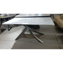 Стол ESTEBIO 160 GLOSS STATUARIO WHITE SOLID CERAMIC / Серый металлик, ®DISAUR