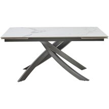 Стол ESTEBIO 160 GLOSS STATUARIO WHITE SOLID CERAMIC / Серый металлик, ®DISAUR