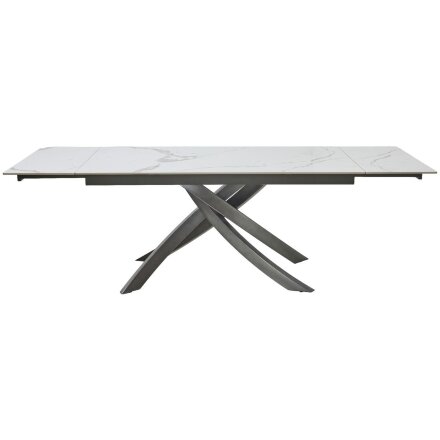 Стол ESTEBIO 160 GLOSS STATUARIO WHITE SOLID CERAMIC / Серый металлик, ®DISAUR 