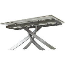 Стол ESTEBIO 160 GLOSS STATUARIO WHITE SOLID CERAMIC / Серый металлик, ®DISAUR