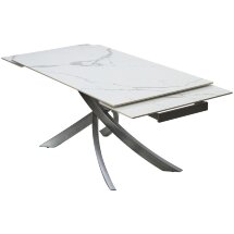 Стол ESTEBIO 160 GLOSS STATUARIO WHITE SOLID CERAMIC / Серый металлик, ®DISAUR