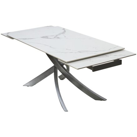 Стол ESTEBIO 160 GLOSS STATUARIO WHITE SOLID CERAMIC / Серый металлик, ®DISAUR 