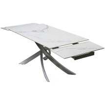Стол ESTEBIO 160 GLOSS STATUARIO WHITE SOLID CERAMIC / Серый металлик, ®DISAUR