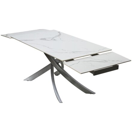 Стол ESTEBIO 160 GLOSS STATUARIO WHITE SOLID CERAMIC / Серый металлик, ®DISAUR 