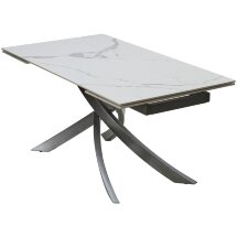 Стол ESTEBIO 160 GLOSS STATUARIO WHITE SOLID CERAMIC / Серый металлик, ®DISAUR