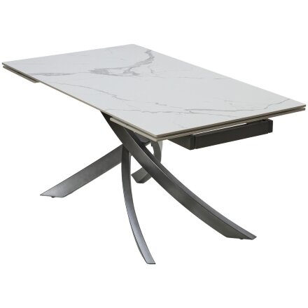 Стол ESTEBIO 160 GLOSS STATUARIO WHITE SOLID CERAMIC / Серый металлик, ®DISAUR 