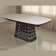 Стол MAGNUS 180 TL-102 Бежевый мрамор, испанская керамика / Шоколадное золото каркас, ®DISAUR
